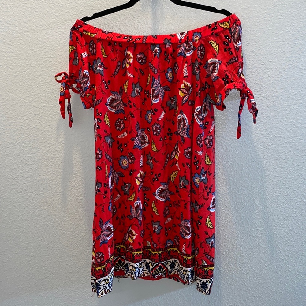 Strapless floral red mini dress NWOT